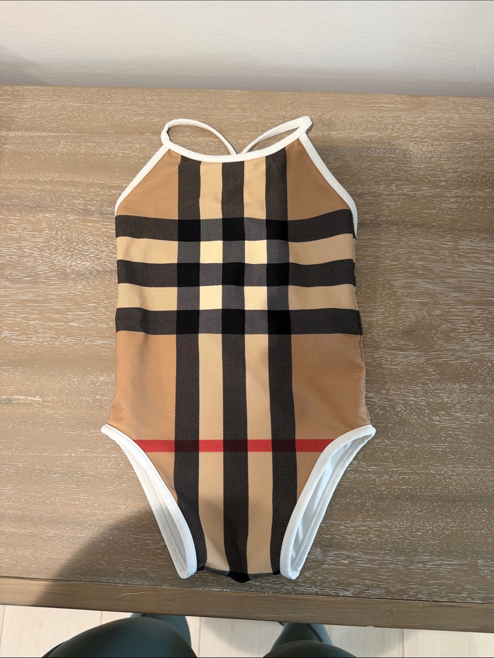 Burberry Beige, Black, Red Plaid One-Piece Swimsuit